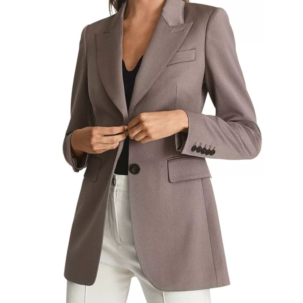 REISS Harper Single Breasted Wool Blend Blazer in Mink Women's Size 6